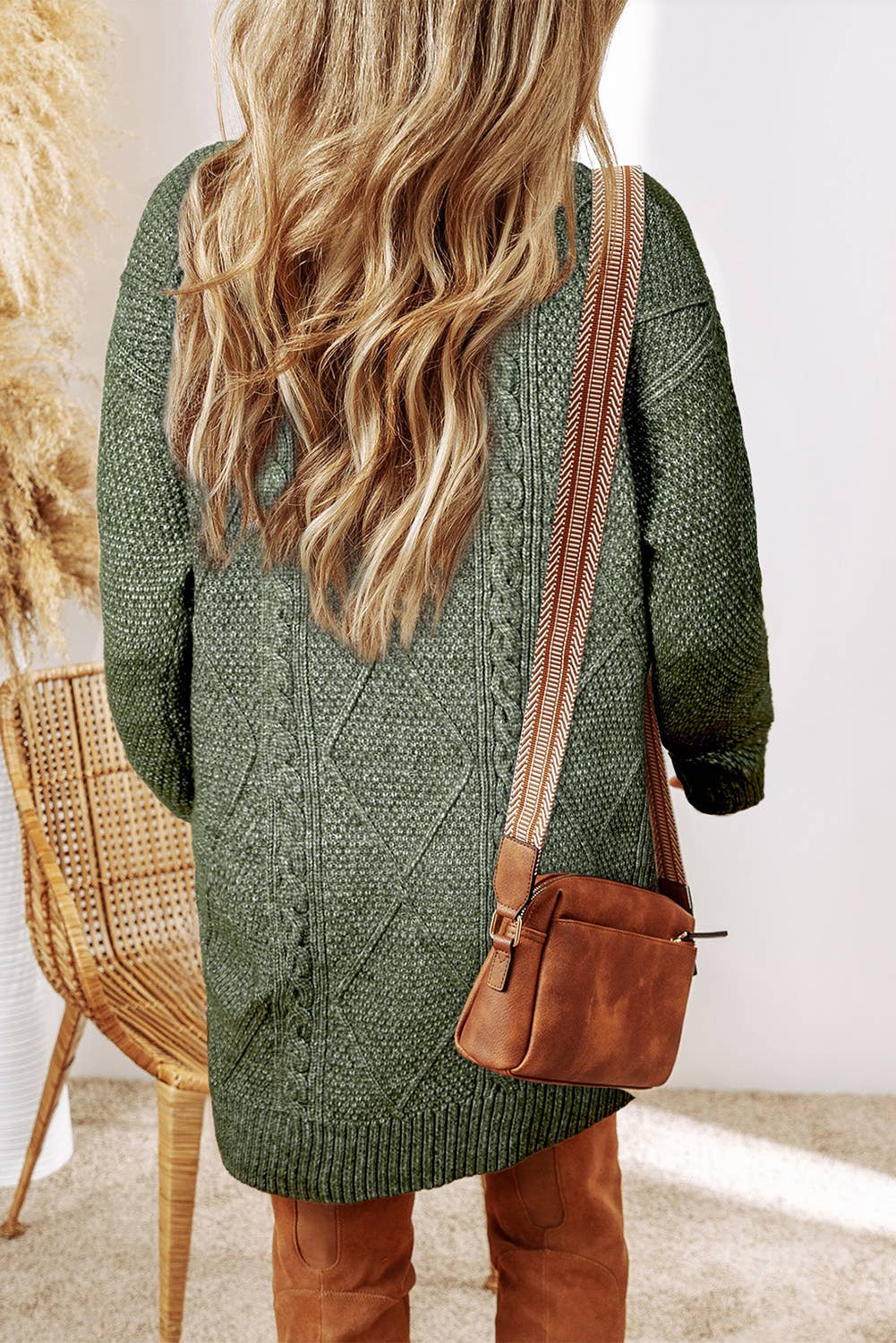 LDC Cable Knit Drop Shoulder Loose Fit Sweater Dress