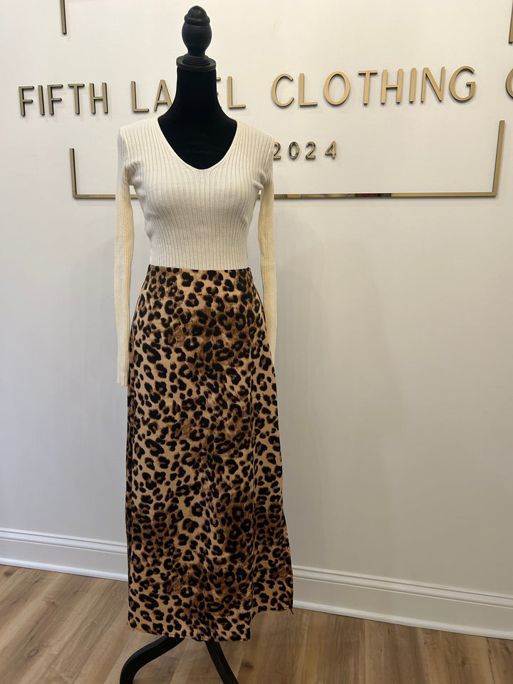 Leopard Print Slip Skirt with Side Slit