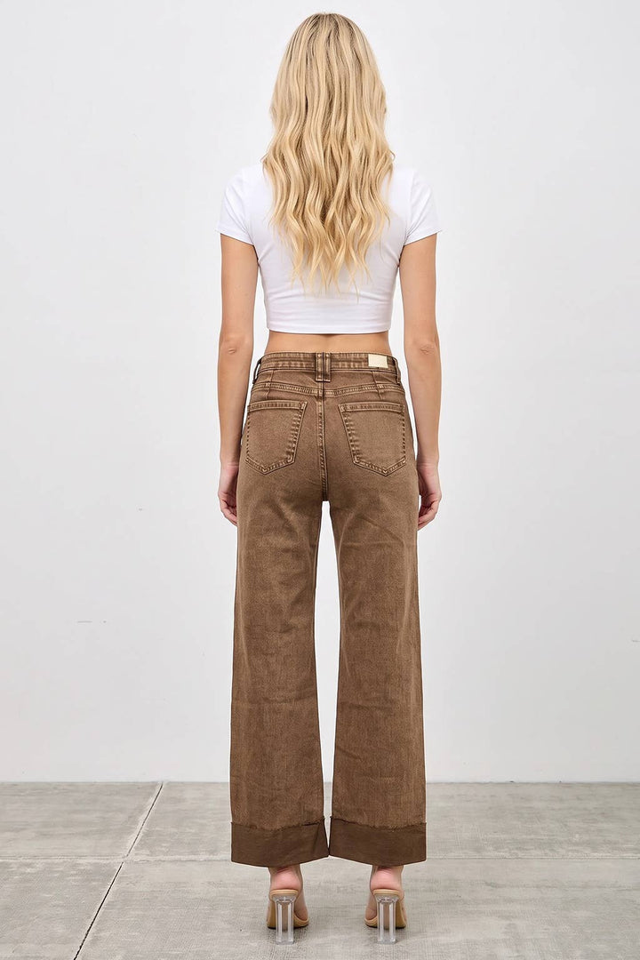 Mocha High Rise Cuffed Denim