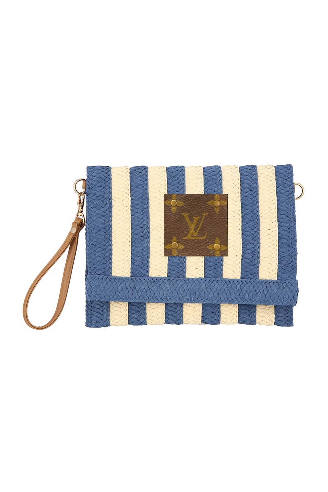 Upcycled Striped Straw Clutch Wristlet Crossbody
