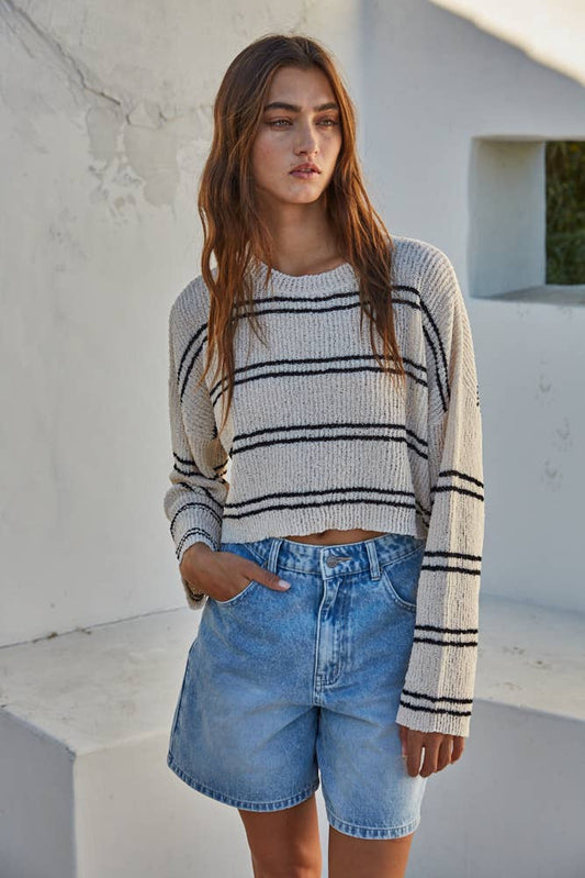 Knit Double Striped Long Sleeve Top