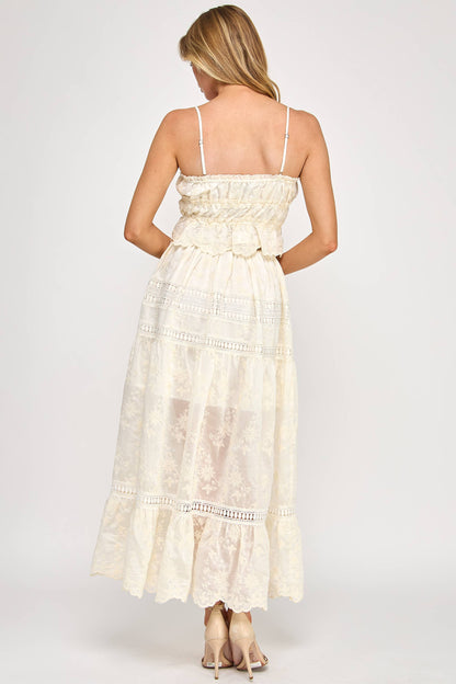 Embroidered Eyelet Lace Maxi Skirt