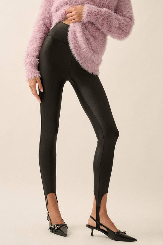Faux Leather High-Waist Stirrup Leggings