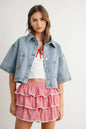 Button Front Cropped Denim Shirt