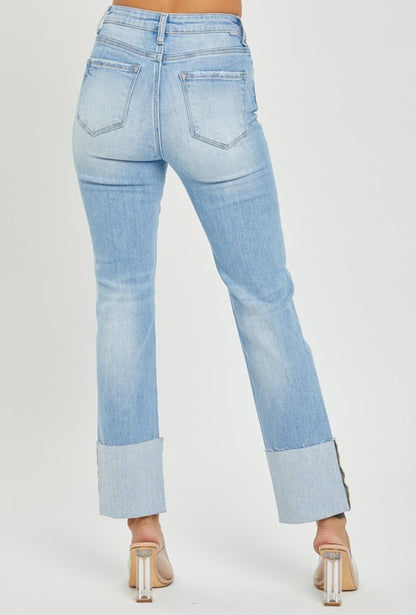 PLUS SIZE HIGH RISE ANKLE STRAIGHT WIDE CUFFED