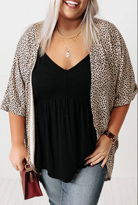 Leopard Short Sleeve Cardigan Plus Size