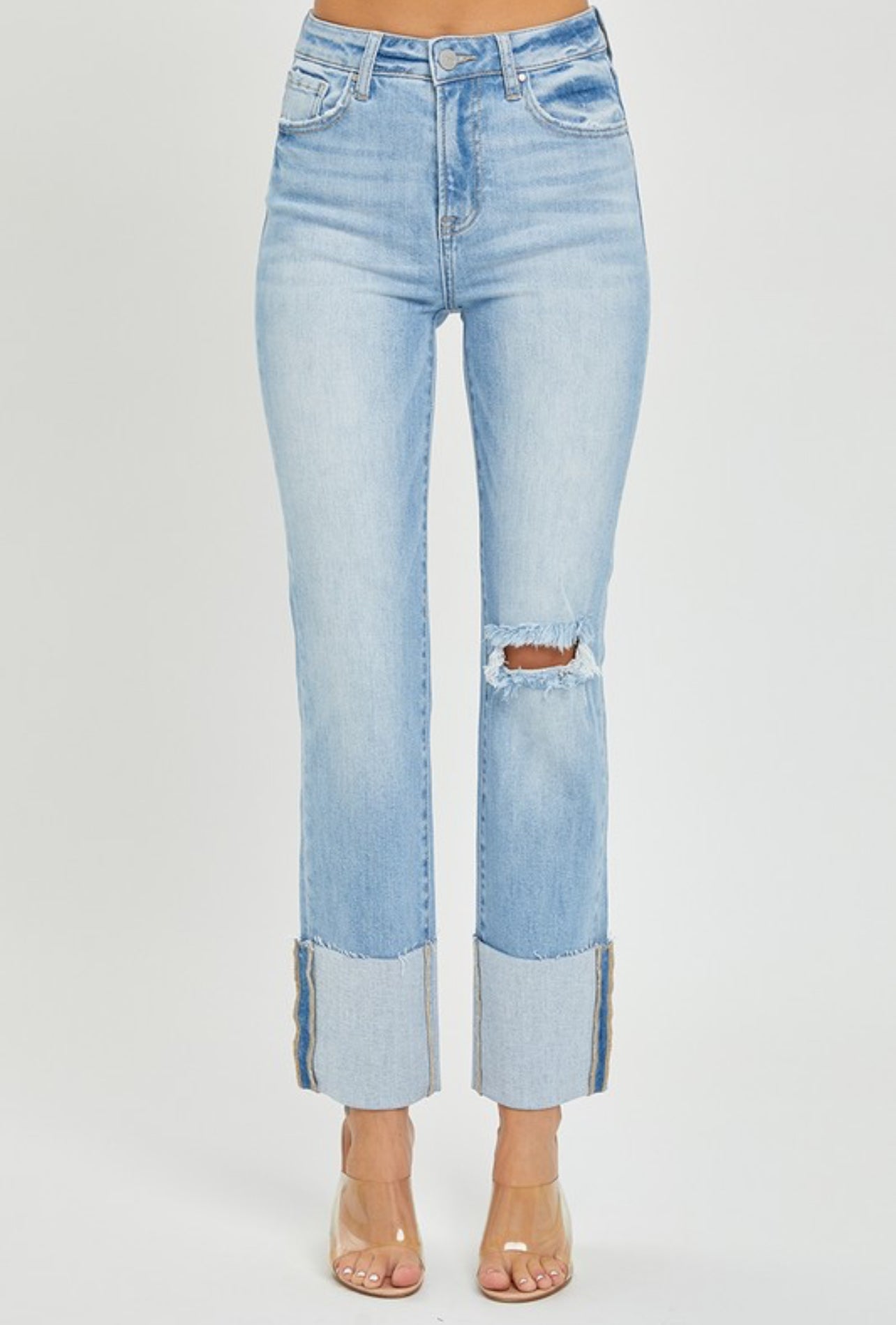 PLUS SIZE HIGH RISE ANKLE STRAIGHT WIDE CUFFED