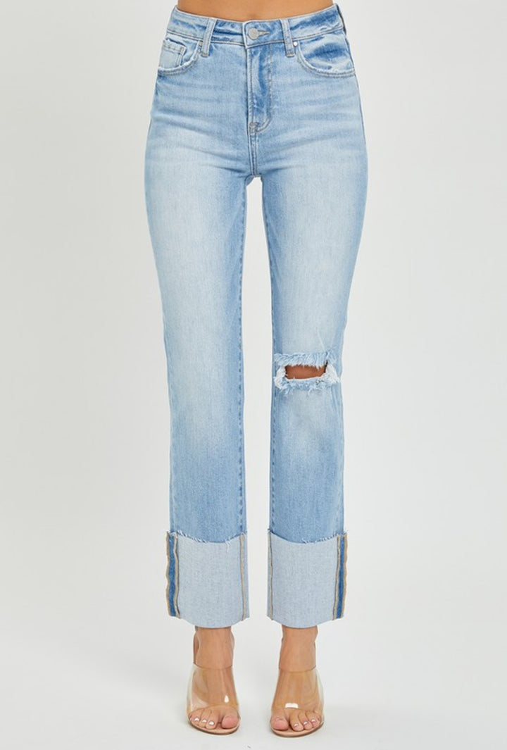 PLUS SIZE HIGH RISE ANKLE STRAIGHT WIDE CUFFED