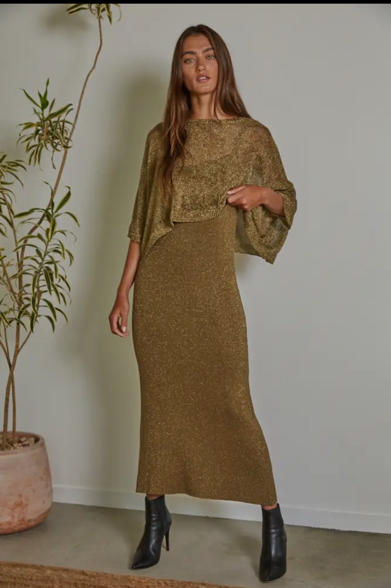 Knit Lurex Ribbed Sweater Midi Dress