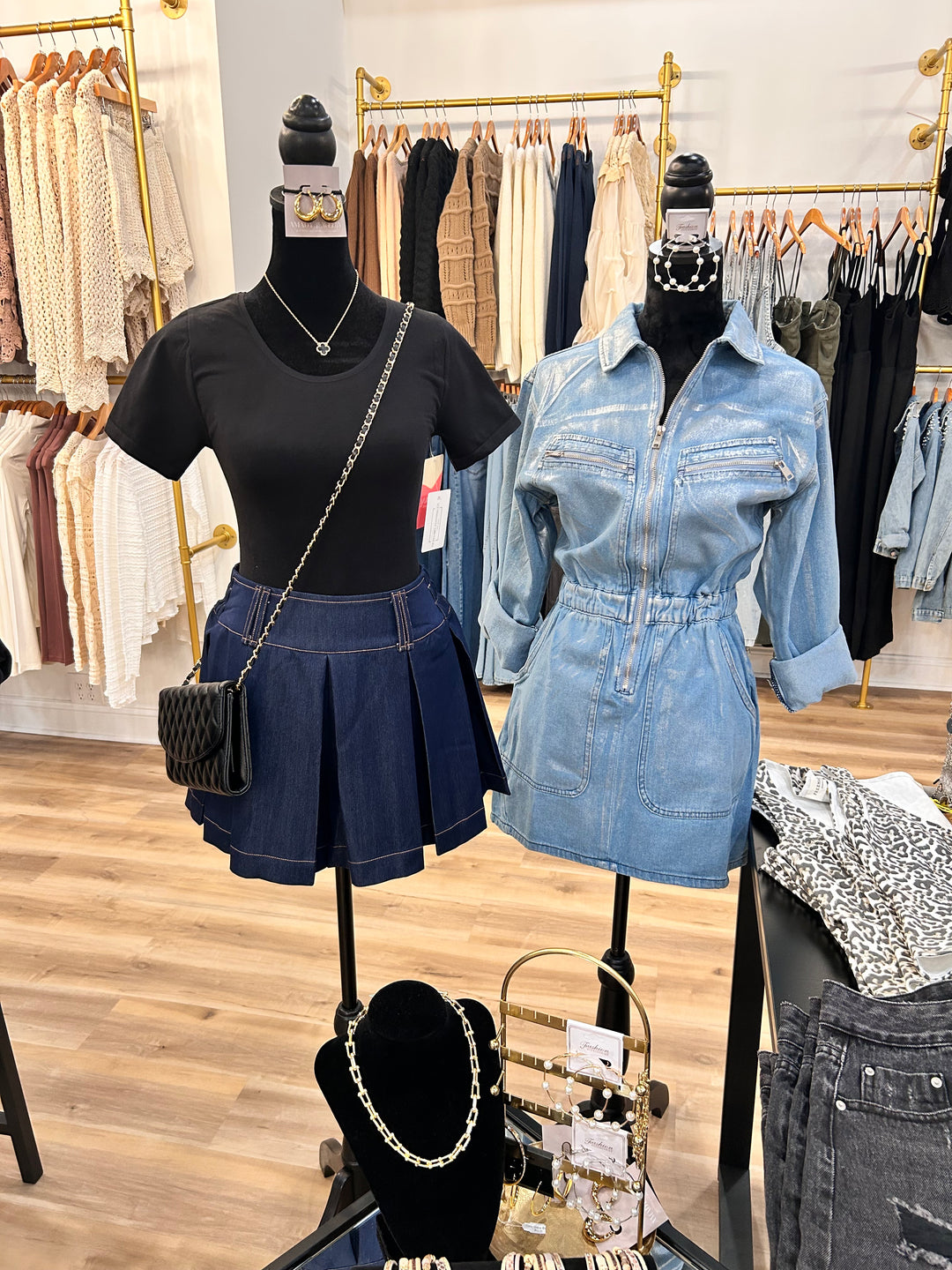 Dark Denim Pleated Knit Skort