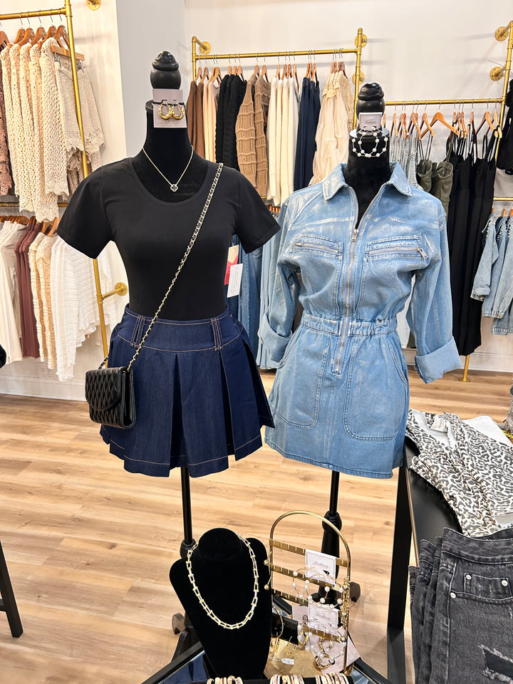 Dark Denim Pleated Knit Skort