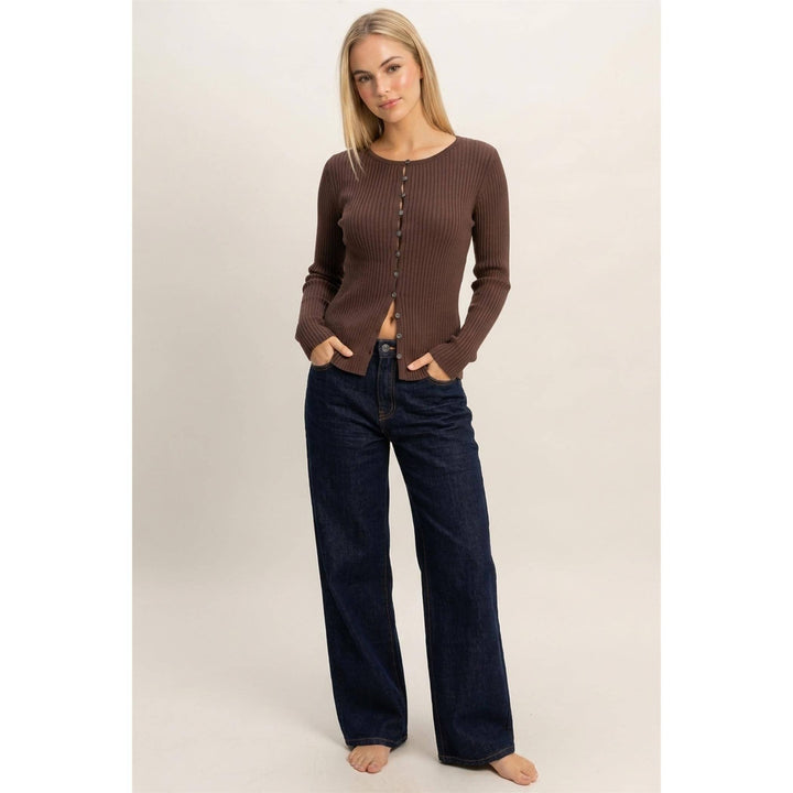 Ribbed Button Front Cardigan