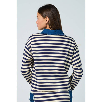 Striped Button Down with Denim Details