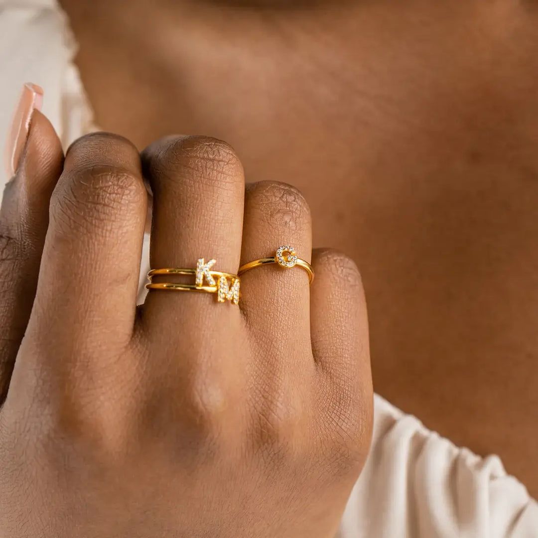 18K Gold Plated Adjustable Initial Ring