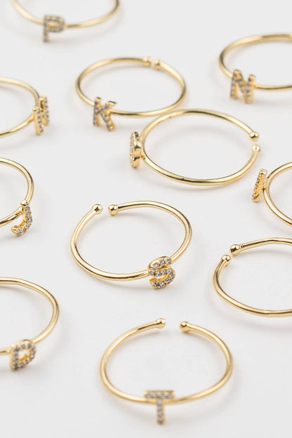 18K Gold Plated Adjustable Initial Ring
