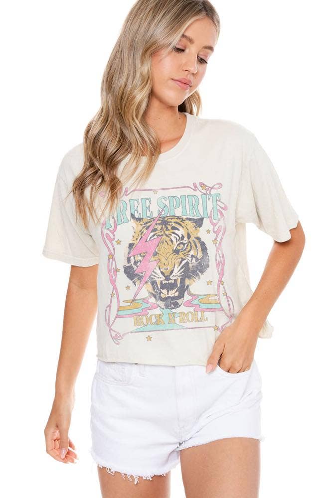 Free Spirit Rock N Roll Graphic S/S Washed Faux Crop Tee
