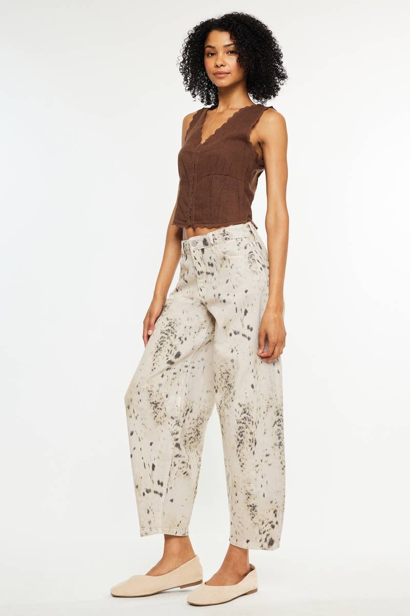 High Rise Abstract-Leopard Print Barrel Jean