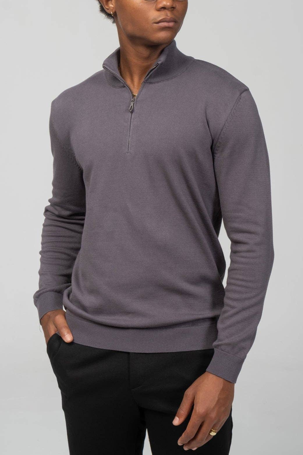 Men's Zipper Closure Mock Neck Sweater