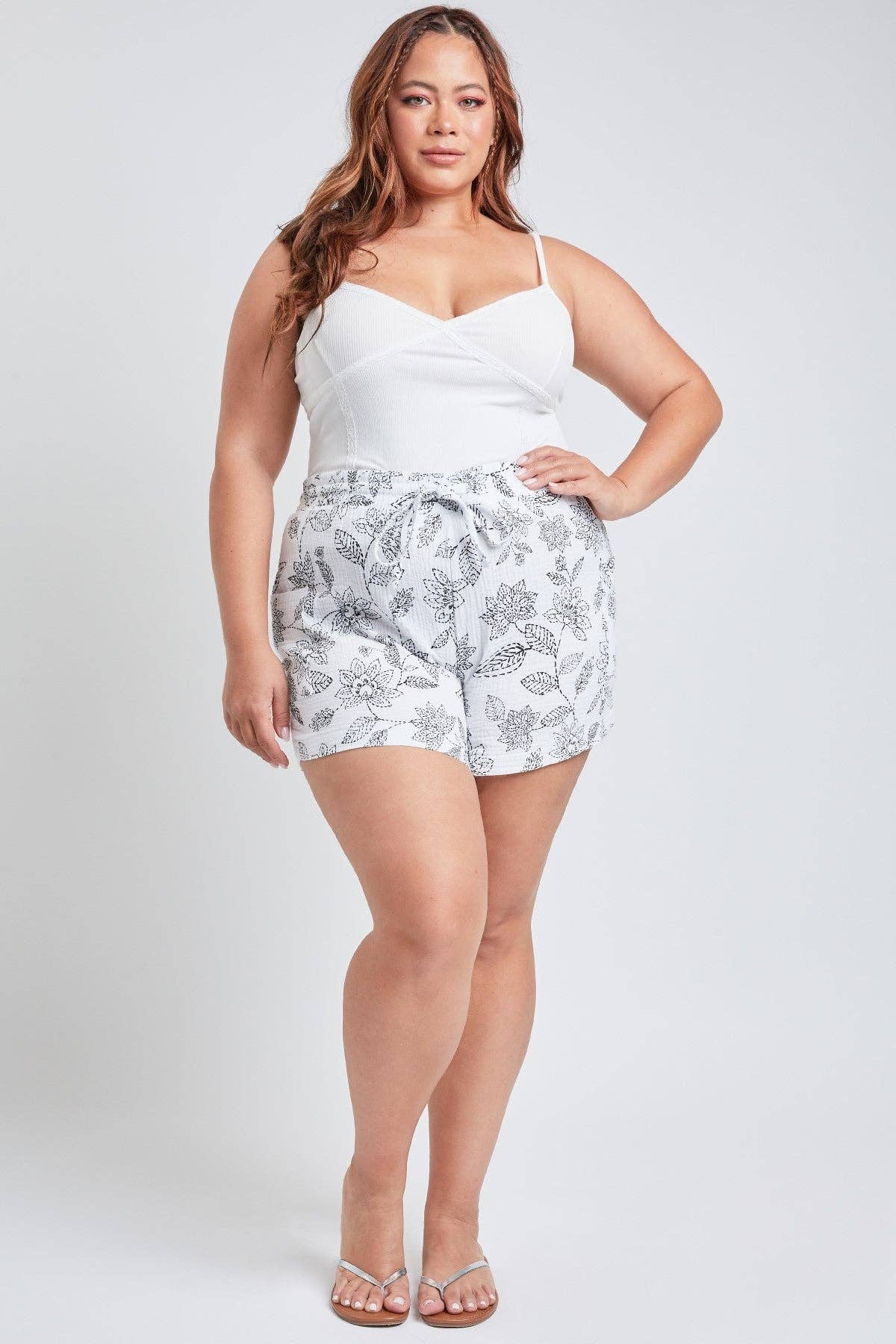 Plus Size Cotton Shorts With Side Patch Pocket