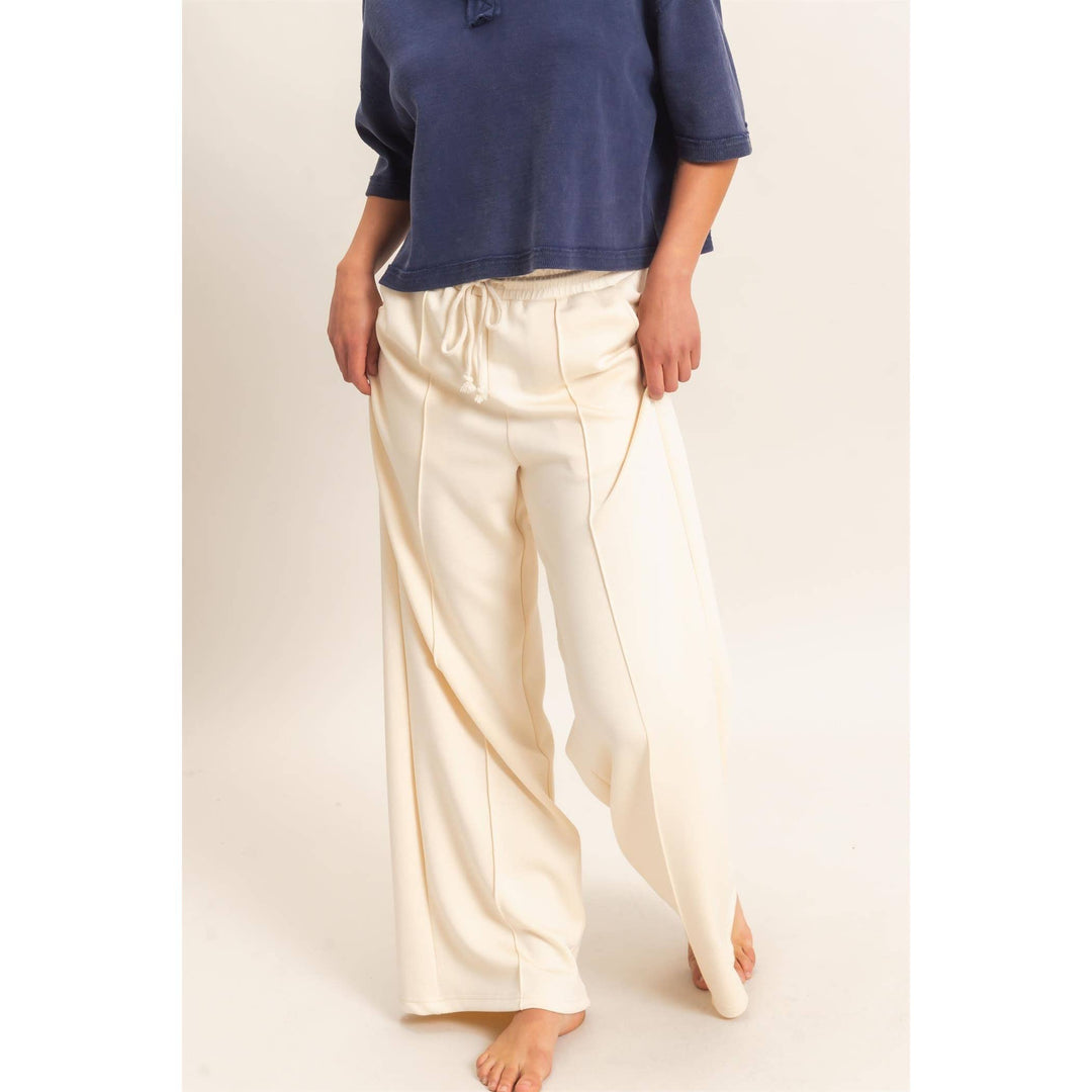 Drawstring Pintuck Wide Leg Pants