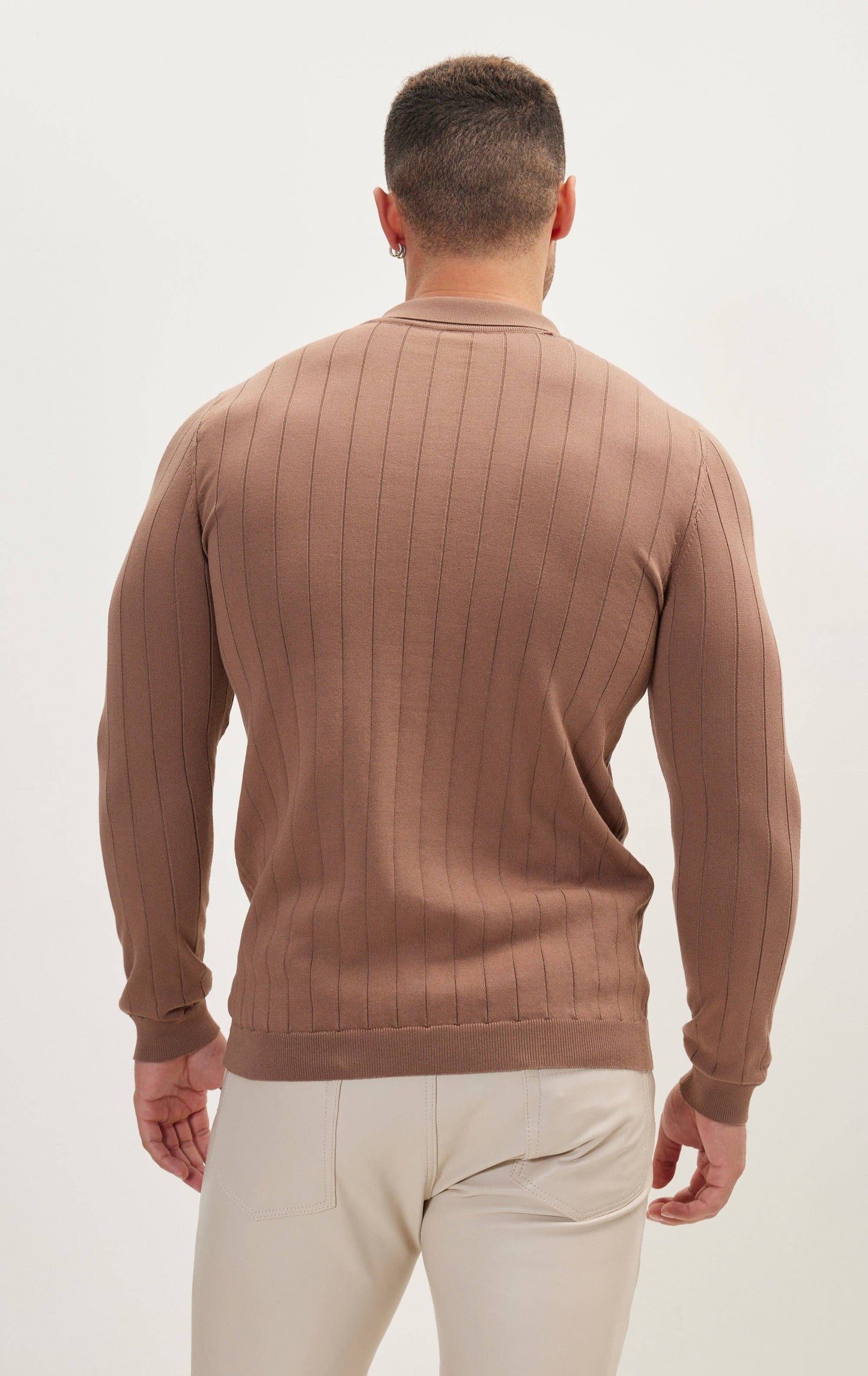 Men's Slip-Stitch Polo Neck Long Sleeve Sweater