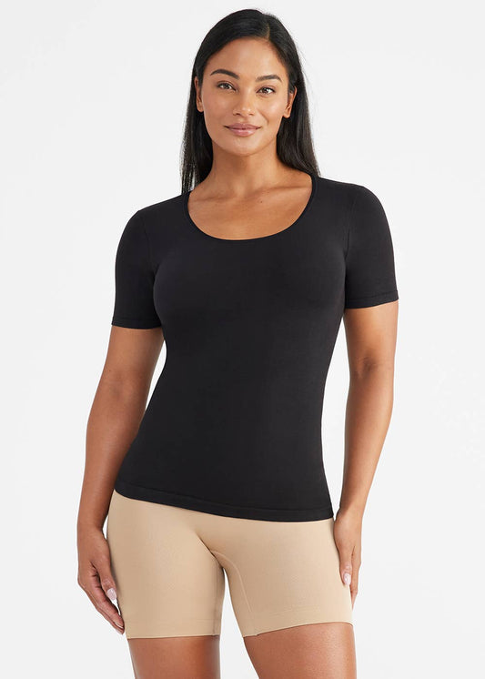 Holly Short Sleeve Shapewear Tee - Cotton Seamless - Plus Av