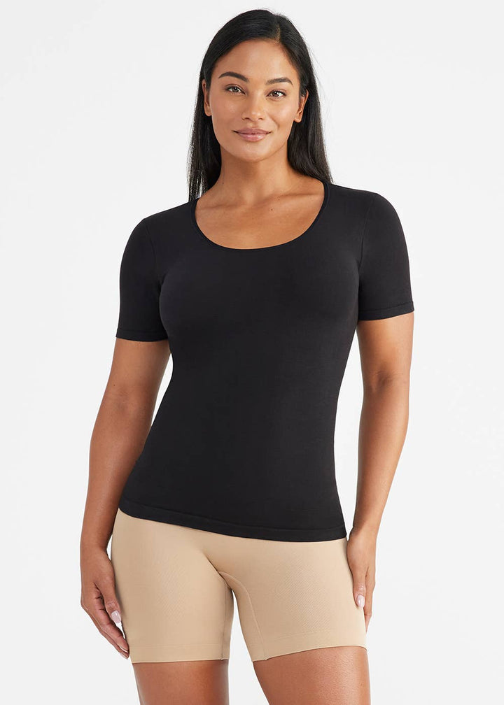Short Sleeve Shapewear Tee - Cotton Seamless - Plus Av