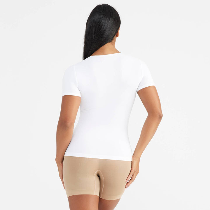 Short Sleeve Shapewear Tee - Cotton Seamless - Plus Av