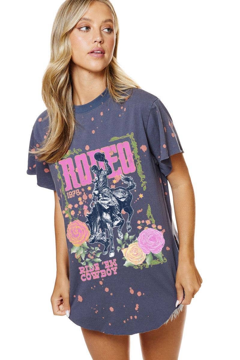 Rodeo 1976 Ride 'Em Cowboy Graphic Bleached Top