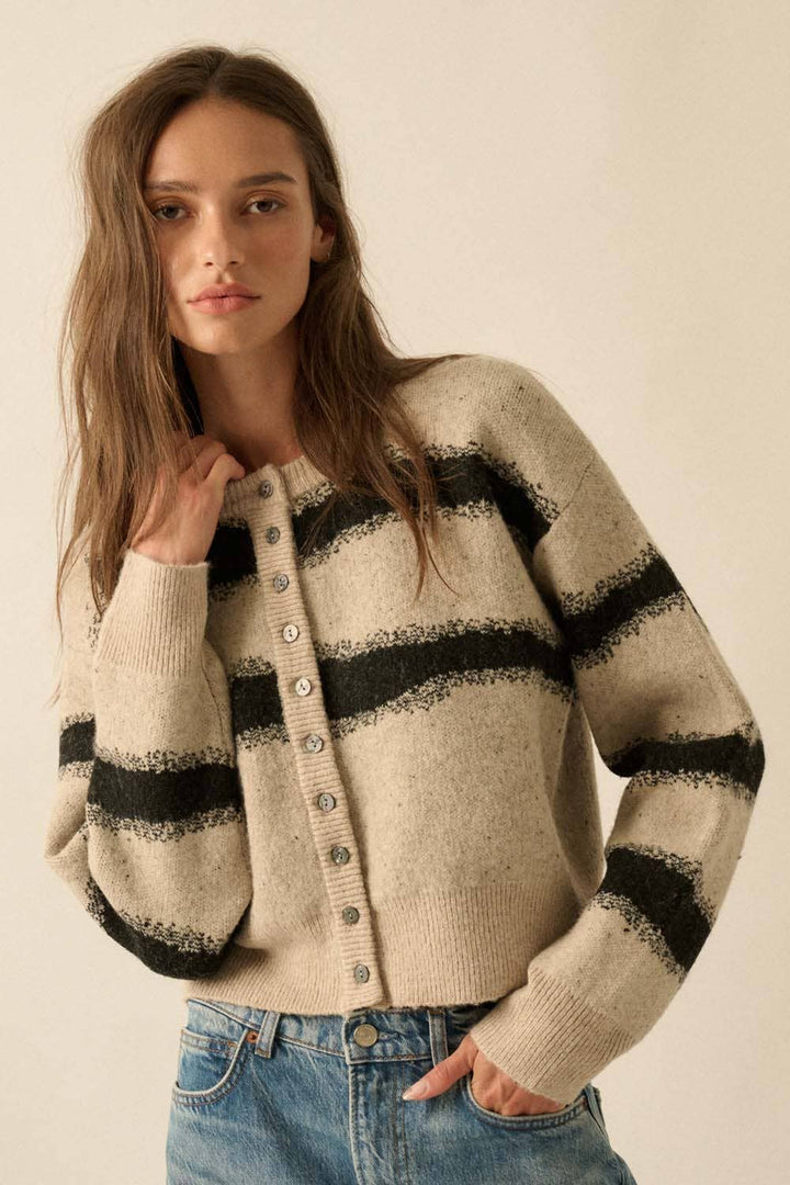 Striped Jacquard-Knit Button-Front Cardigan