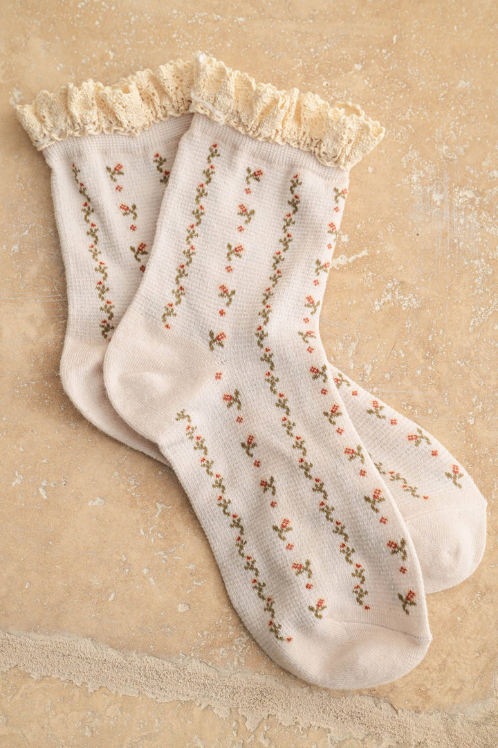 FLORAL PRINT CROCHET TRIM SOCKS