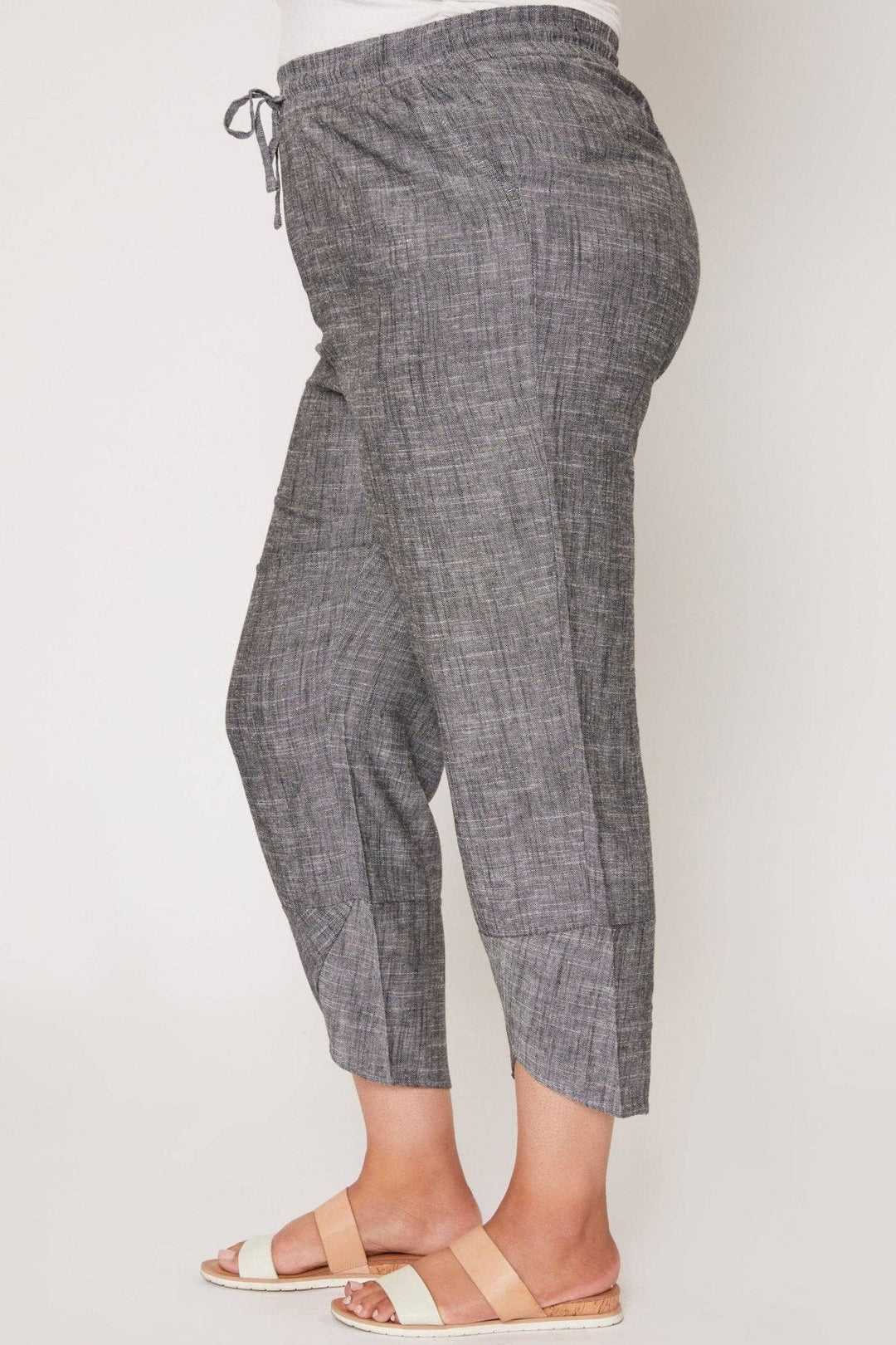 Plus Size Linen Elastic Waist With Tulip Hem Pant