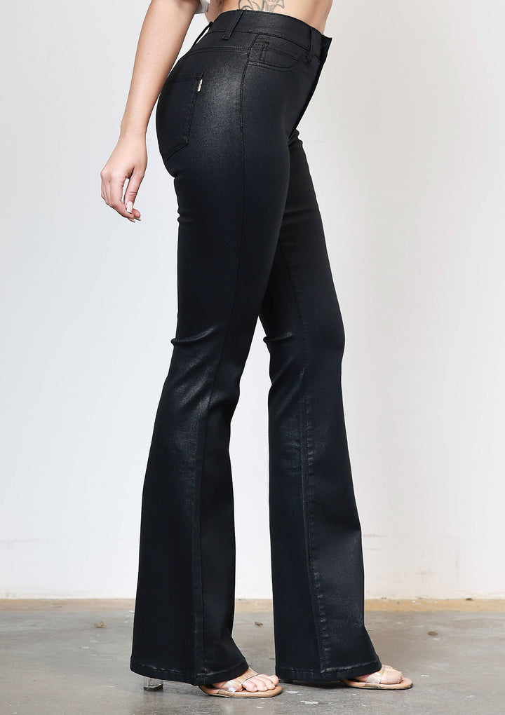 BLACK COATED FLARE JEAN