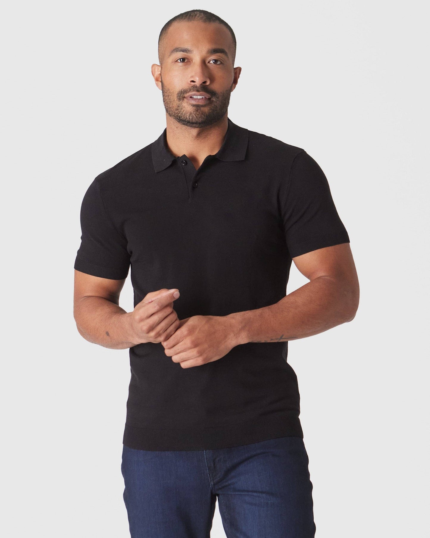 Short Sleeve Sweater Polo Shirt | Black