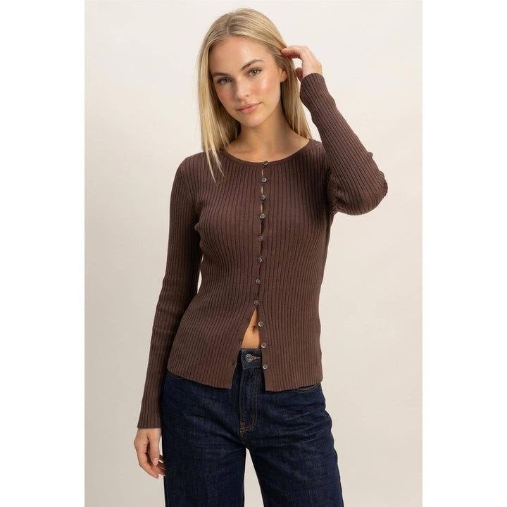 Ribbed Button Front Cardigan