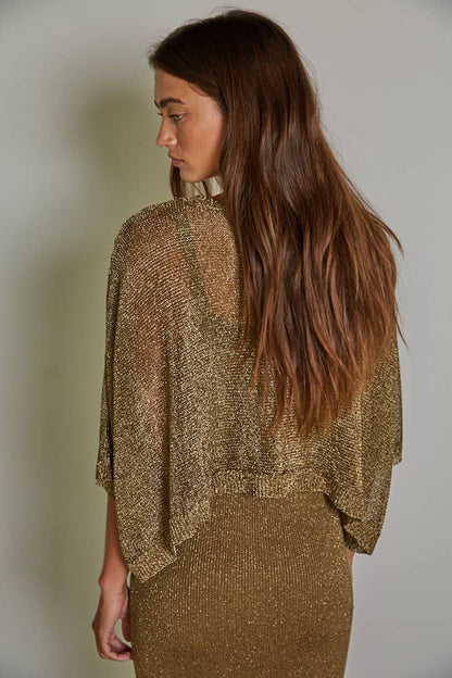 Knit Polyester Sweater Lurex Short Sleeve Crop Sweater