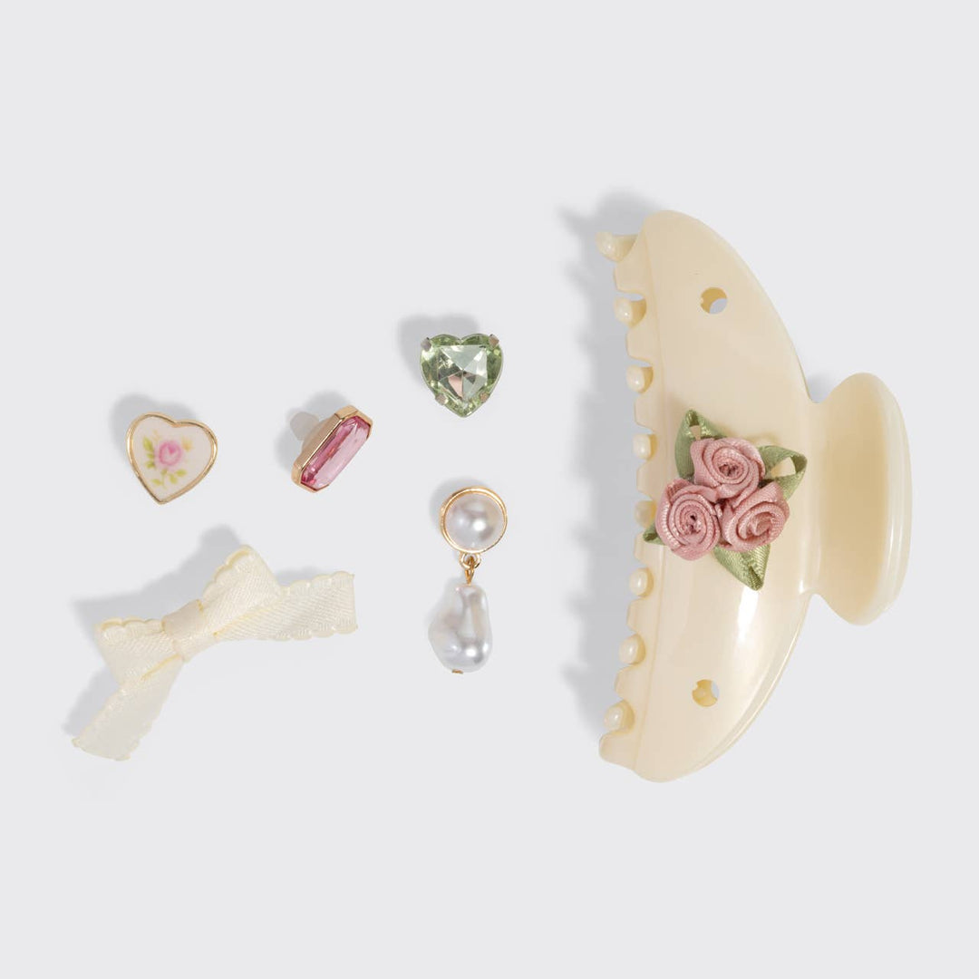 KitschPop™️Curved Claw Clip 7pc Set Vintage- Pearlized Cream