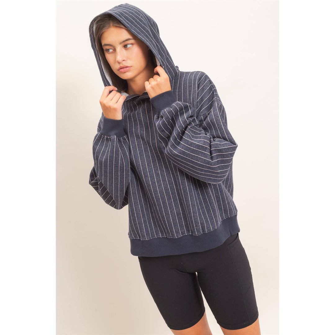 Navy Pinstripe Hoodie