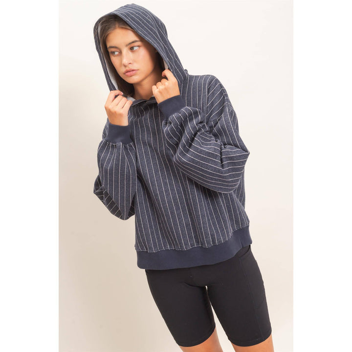 Navy Pinstripe Hoodie