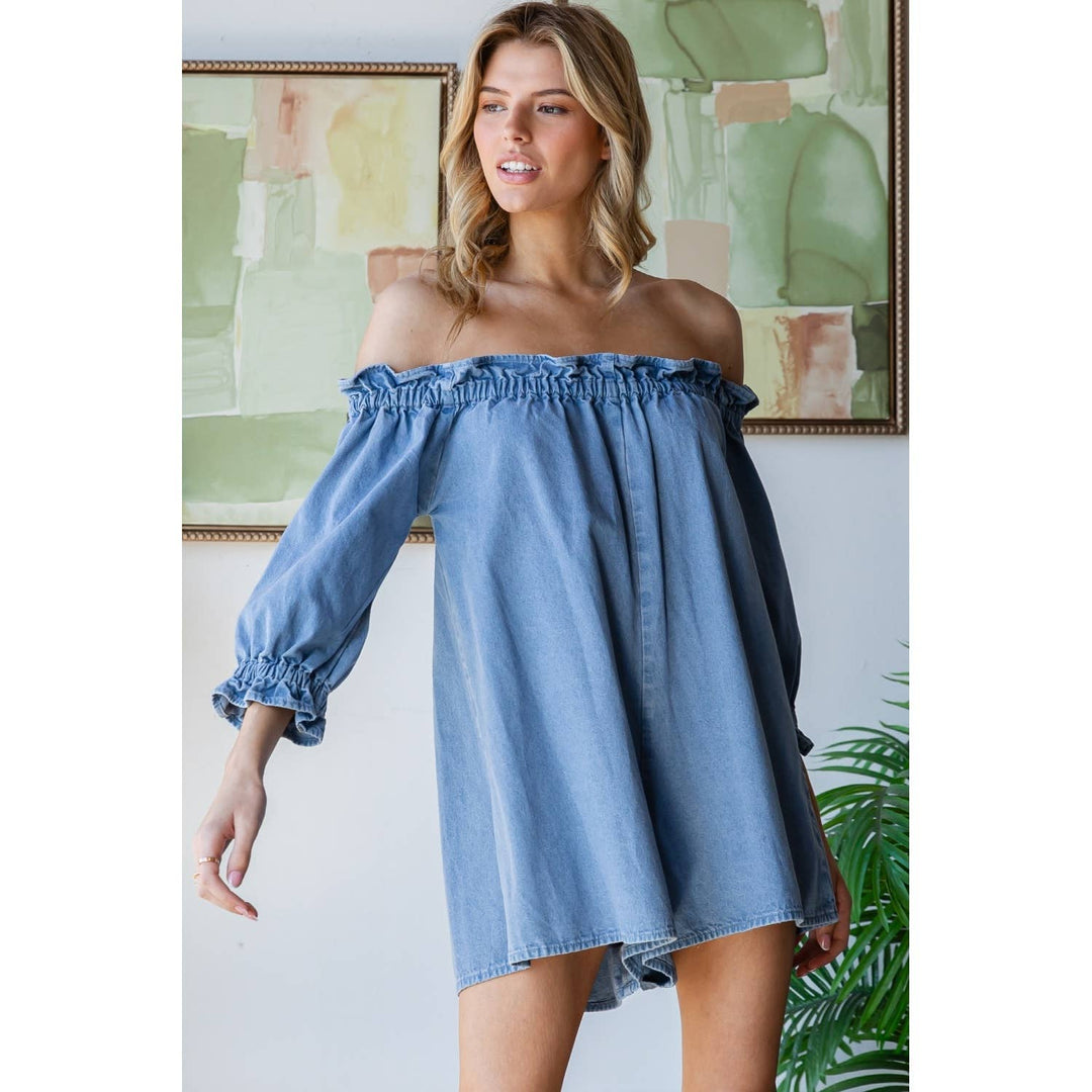 Off Shoulder Denim Romper