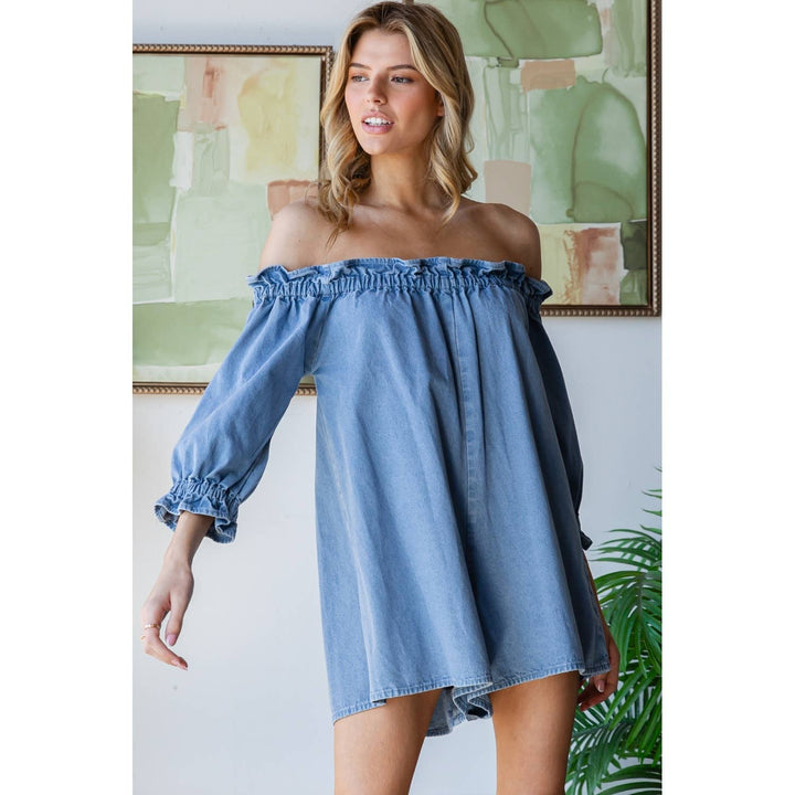 Off Shoulder Denim Romper