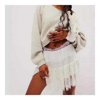 High Waist Lace Mini Skirt