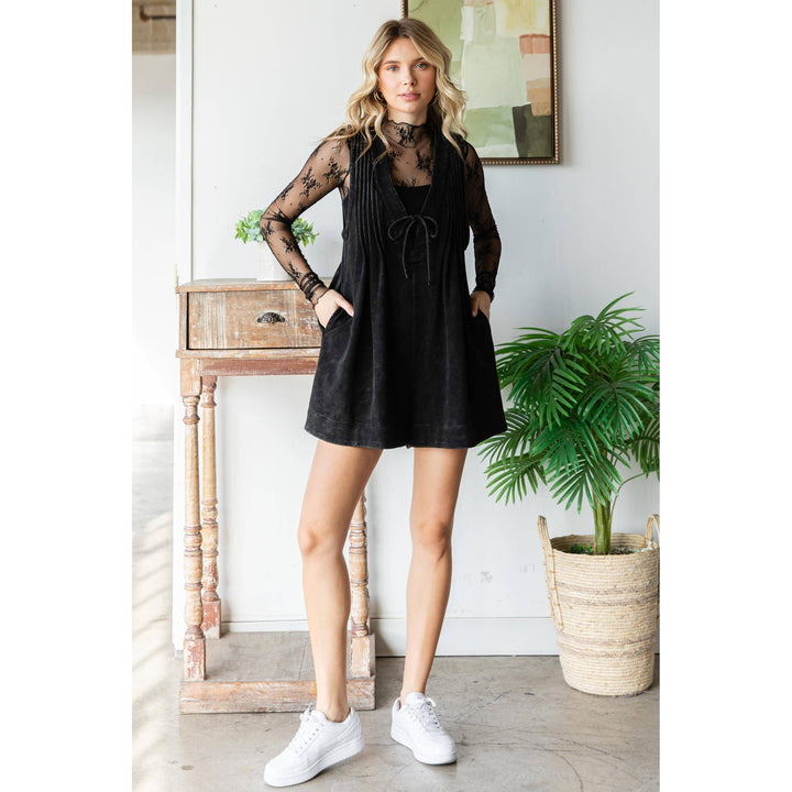 French Terry Sleeveless V Neck Romper