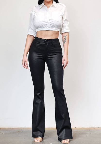 BLACK COATED FLARE JEAN