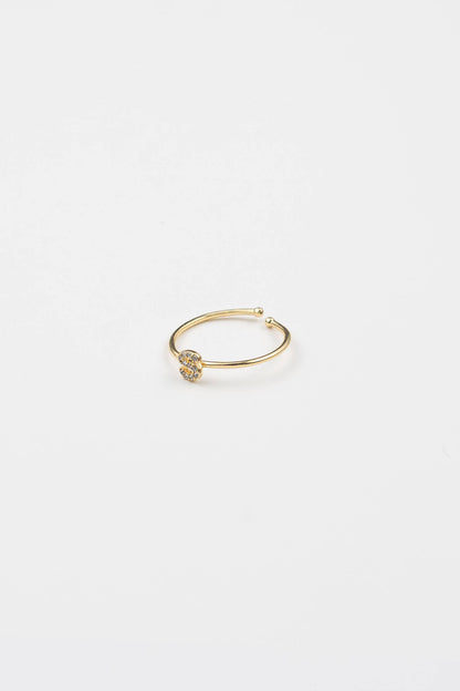 18K Gold Shiny Adjustable Initial Ring