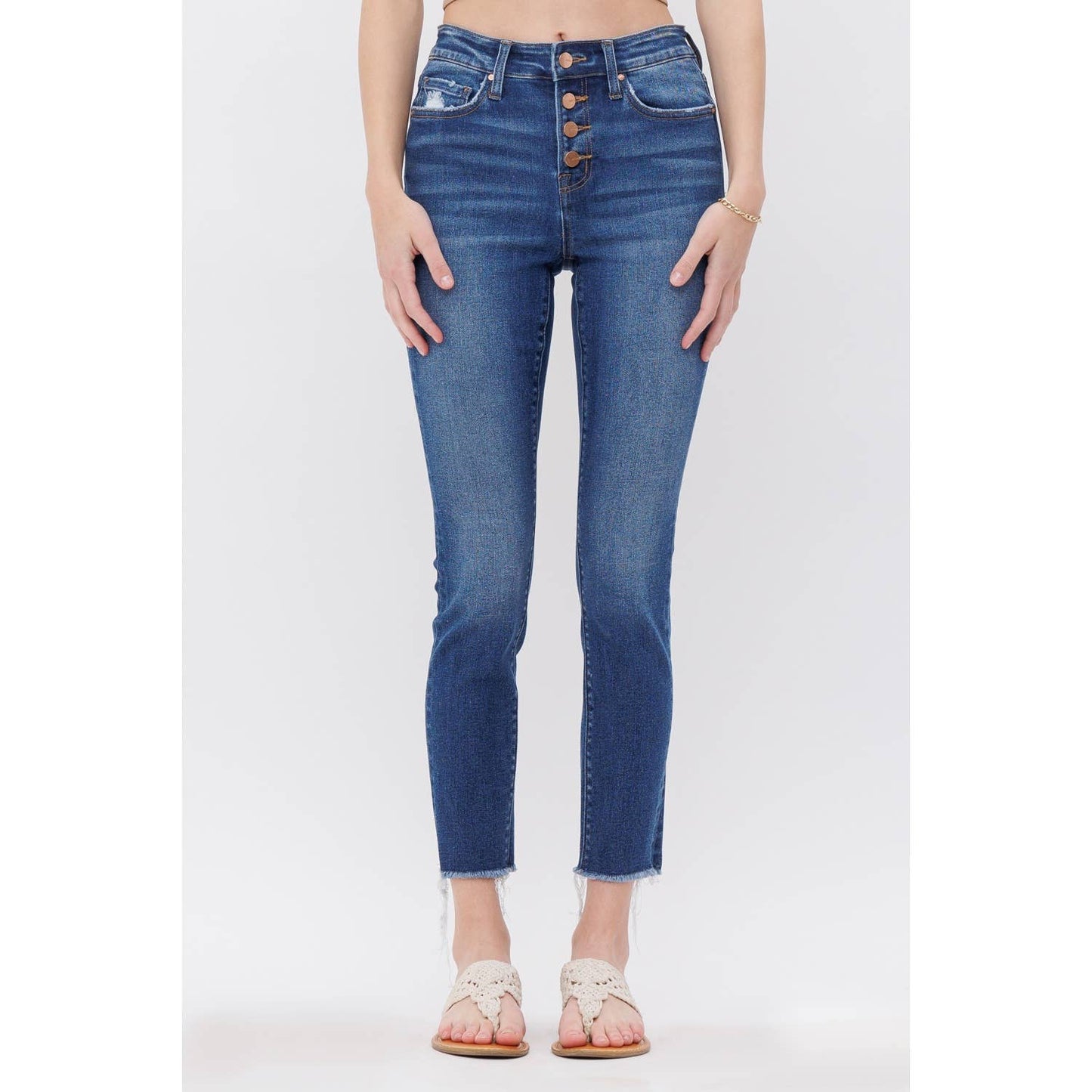 BRESSAN MID RISE CROP SKINNY WITH BUTTON UP