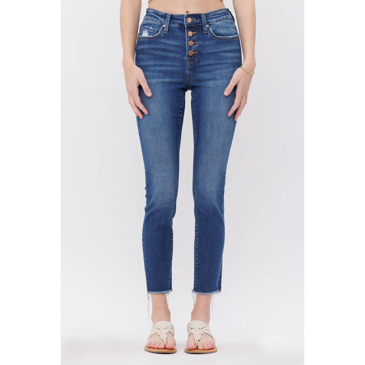 MID RISE CROP SKINNY WITH BUTTON UP