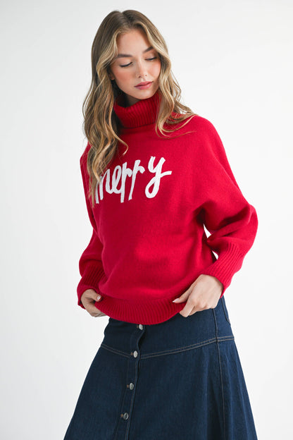 Merry Turtleneck Holiday Sweater