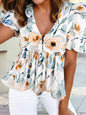 Floral Print Puff Sleeve V Neck Babydoll Blouse