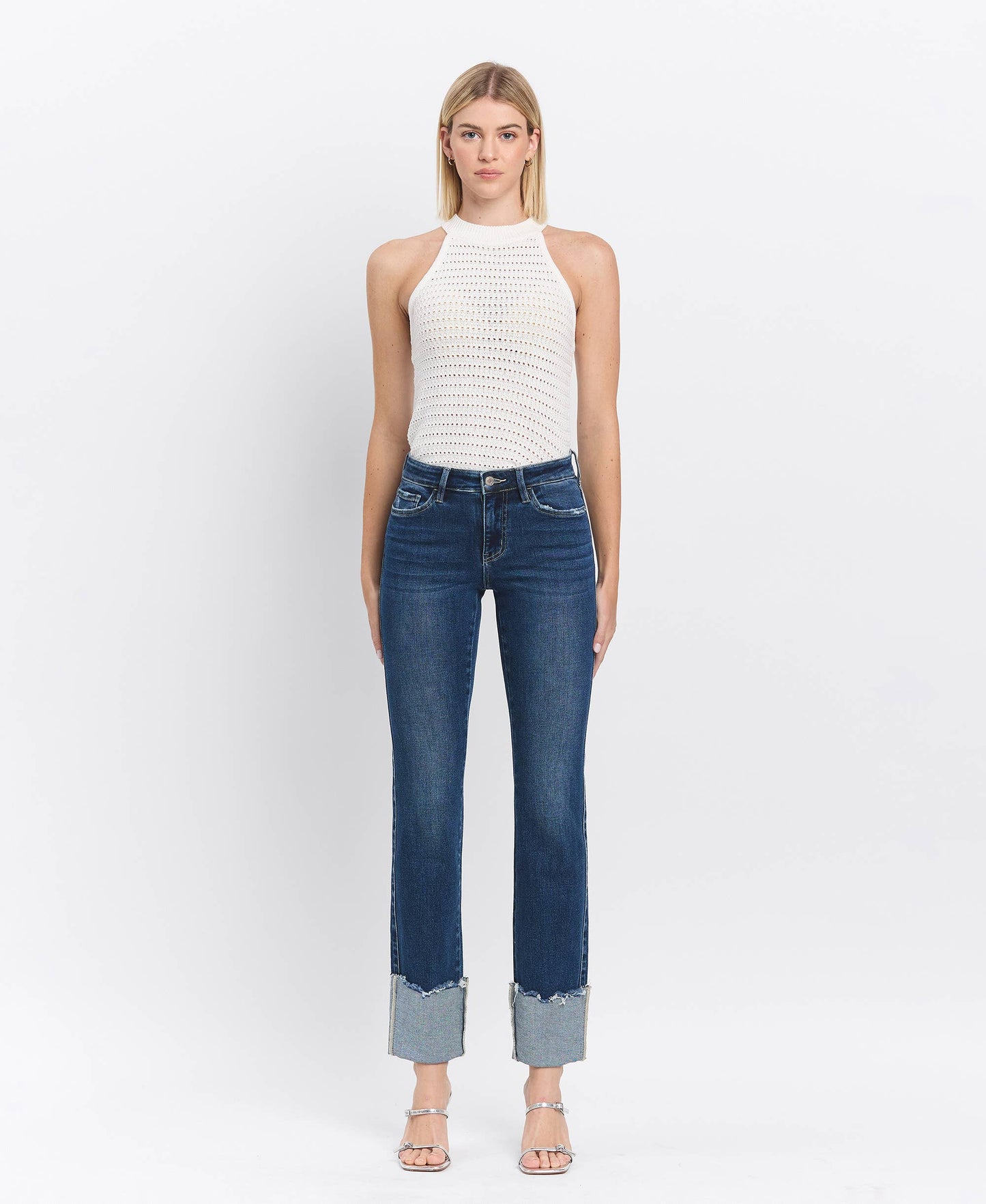 MID RISE CUFFED SLIM STRAIGHT JEANS LV1513